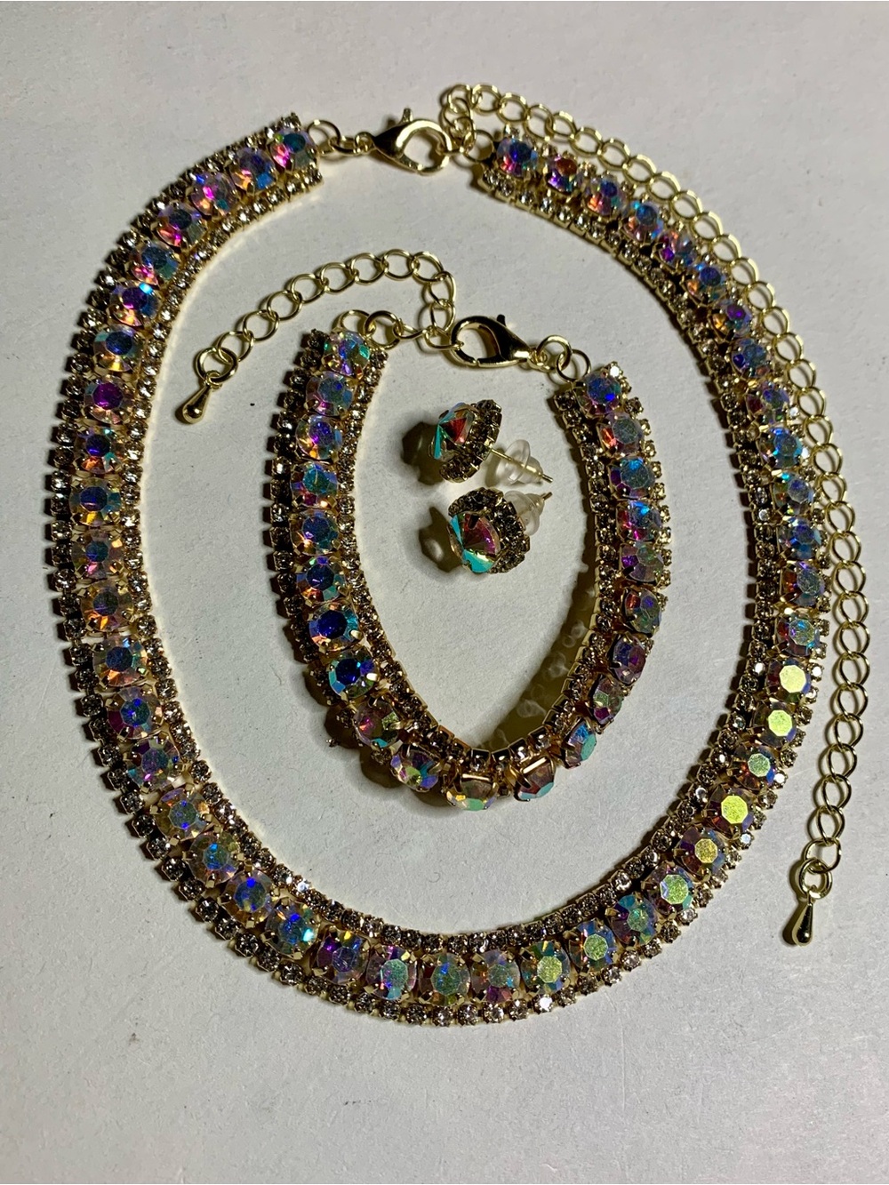 Gold-Tone Aurora Crystal Necklace, Bracelet & Stud Earring Set - Iridescent Gold